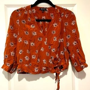 Madewell Silk Floral Wrap Cropped Blouse Size S